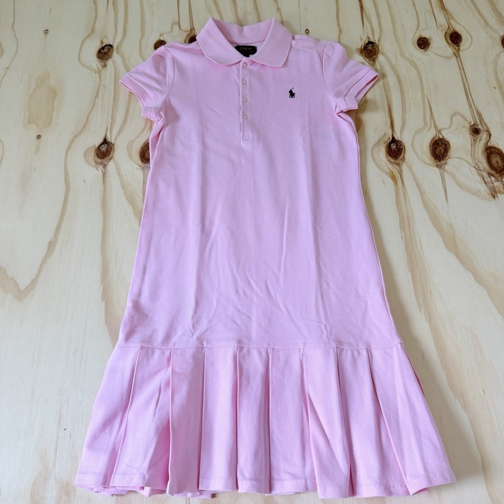 Ralph Lauren Girls Pink Polo Shirt Dress Size Large 12-14
